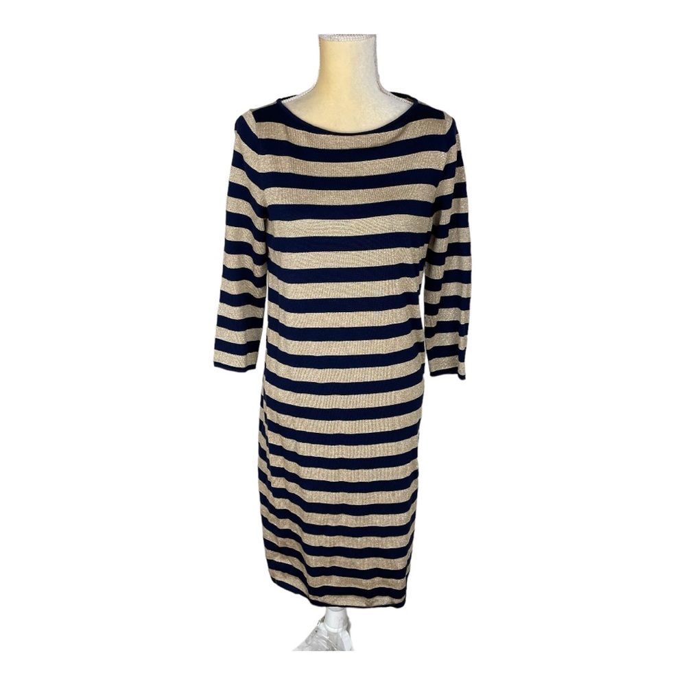 Lauren Ralph Lauren‎ Metallic Gold and Navy Striped Dress Size M